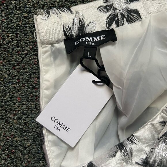 Metallic Silver & Black Flower Brocade Fabric Shimmery Fancy Cupcake Skirt Sz L - Picture 12 of 16